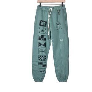 Reese Cooper Fresh Air Sage Green Graphic Sweatpants XS SS22 RCI Joggers